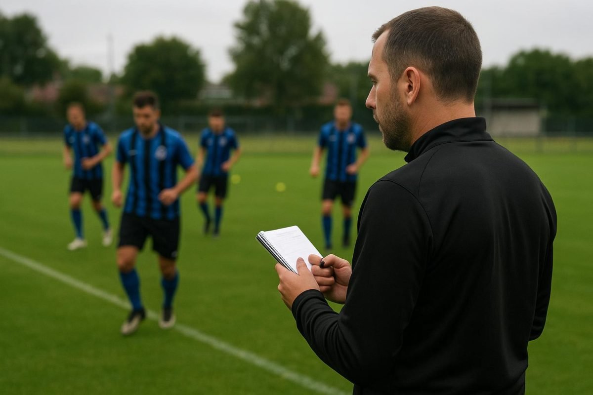 Yannick Ferrera aan de zijlijn bij FC Dender tijdens een training