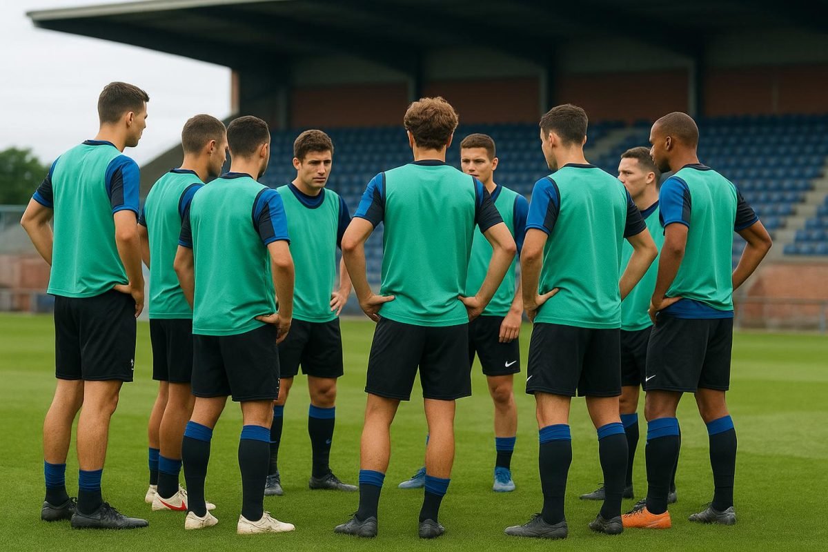 Spelers van FC Dender tijdens een trainingsmoment in aanloop naar de degradatiestrijd