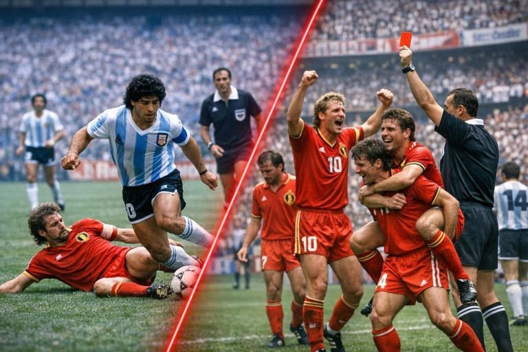 Belgische spelers op WK 1986 in actie in het Azteca-stadion