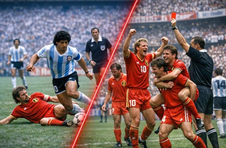 Belgische spelers op WK 1986 in actie in het Azteca-stadion