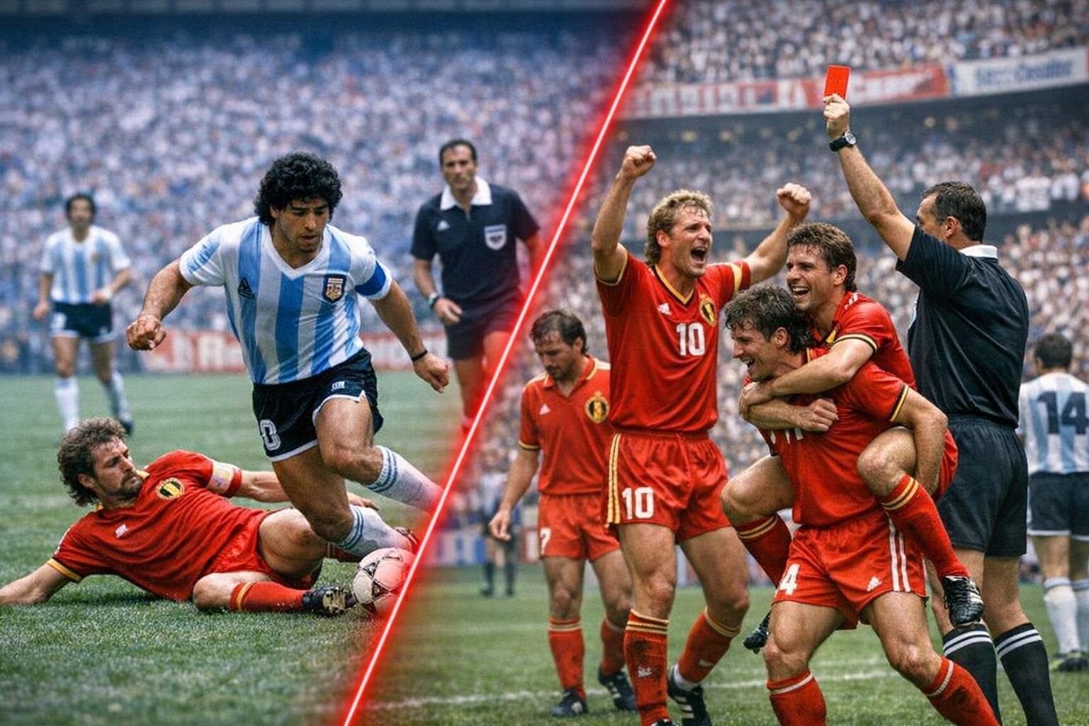 Belgische spelers op WK 1986 in actie in het Azteca-stadion