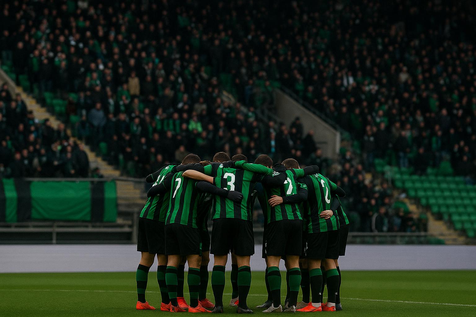 Spelers van Cercle Brugge vieren samen een doelpunt in het stadion