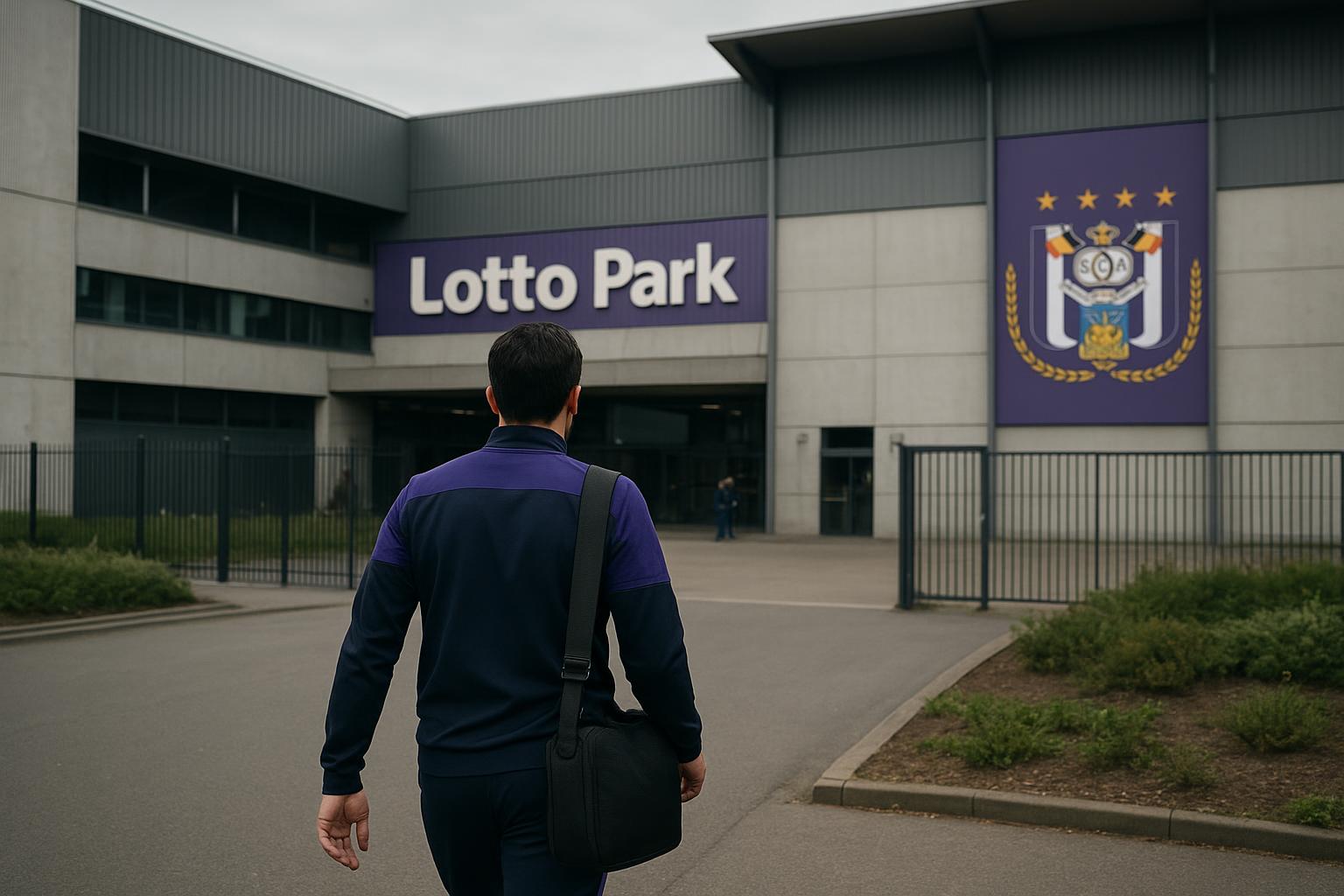Beeld van het Lotto Park in Brussel, in de context van transfernieuws rond RSC Anderlecht en een jeugdige verdediger.