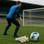 Doelmanstraining bij Club Brugge met handschoenen en bal aan het doel