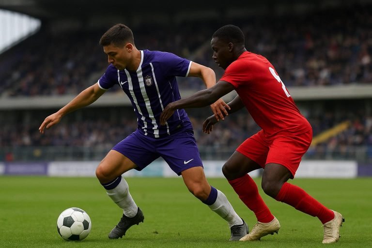 Sfeerbeeld bij RSC Anderlecht tijdens een wedstrijdmoment met een speler op de flank.