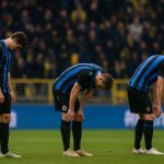 Teleurgestelde spelers van Club Brugge na de 2-1 nederlaag bij Union SG in het Dudenpark