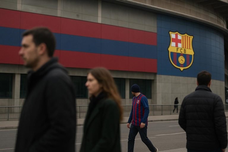 Sfeerbeeld rond het stadion van FC Barcelona zonder herkenbare gezichten