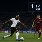 Beeld uit een wedstrijd van Al-Sadd in de Qatarese Stars League in een stadionomgeving.