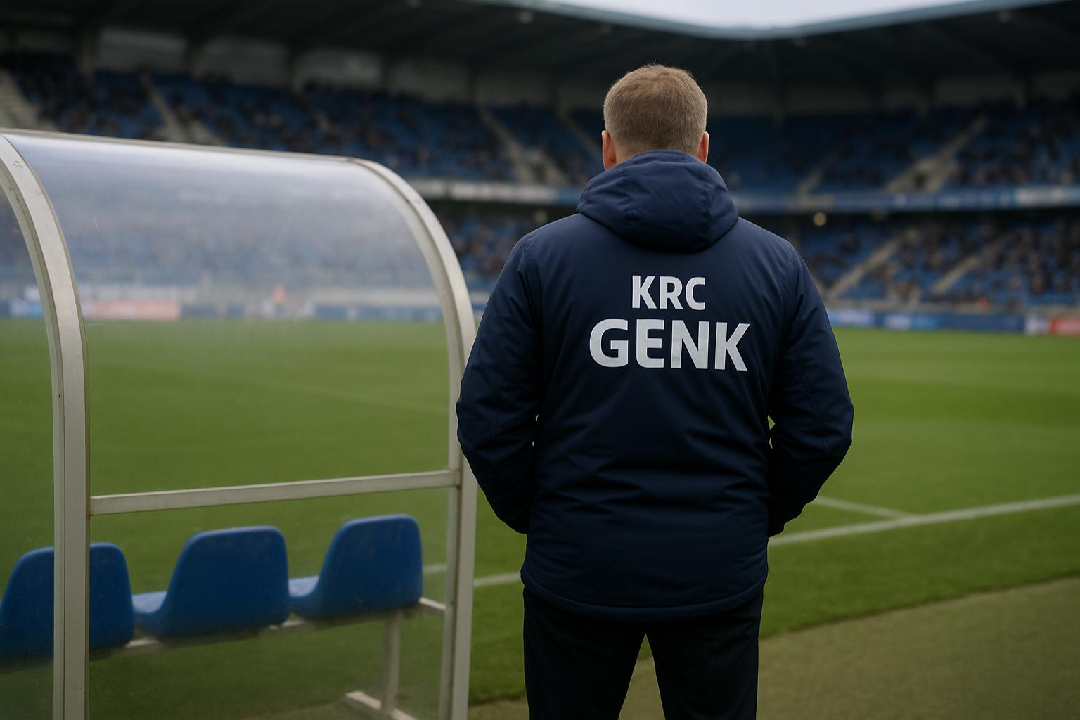 Nicky Hayen langs de zijlijn bij KRC Genk tijdens een wedstrijdmoment