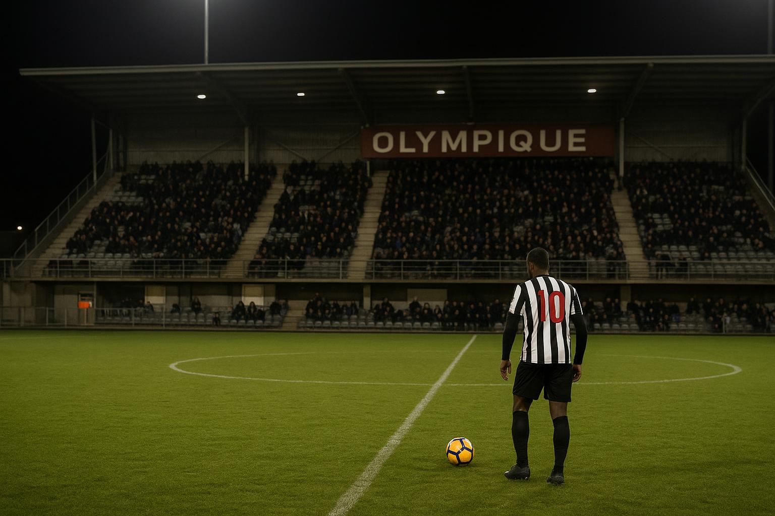Sfeervol beeld van een stadionomgeving bij een match in tweede klasse zonder herkenbare gezichten