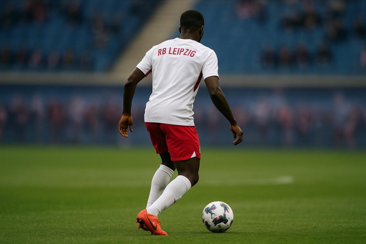 Yan Diomandé in actie voor RB Leipzig tijdens een wedstrijd