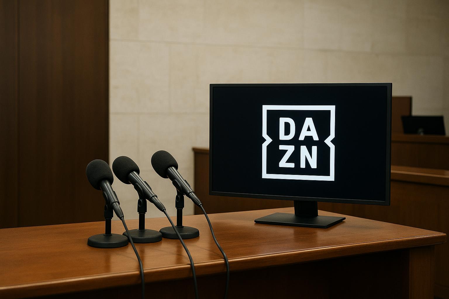 DAZN-logo in een neutrale tv-omgeving die verwijst naar uitzendrechten van het Belgisch profvoetbal