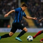 Nicolo Tresoldi van Club Brugge in actie tijdens een wedstrijd