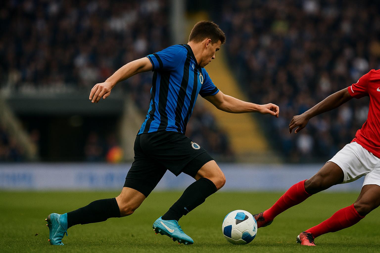 Nicolo Tresoldi van Club Brugge in actie tijdens een wedstrijd
