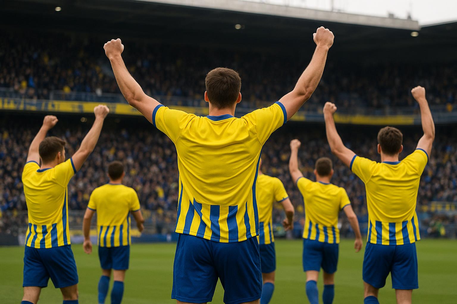 Spelers van Union SG vieren na afloop in het stadion