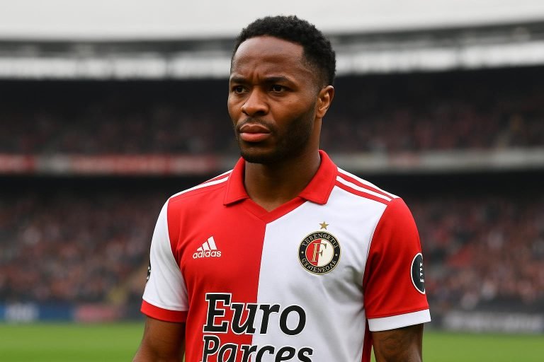 Raheem Sterling in actie in het shirt van Feyenoord in De Kuip