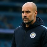 Pep Guardiola langs de zijlijn als coach van Manchester City
