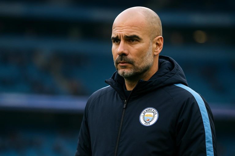 Pep Guardiola langs de zijlijn als coach van Manchester City