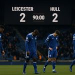 Teleurgestelde spelers van Leicester City na een wedstrijd in het stadion