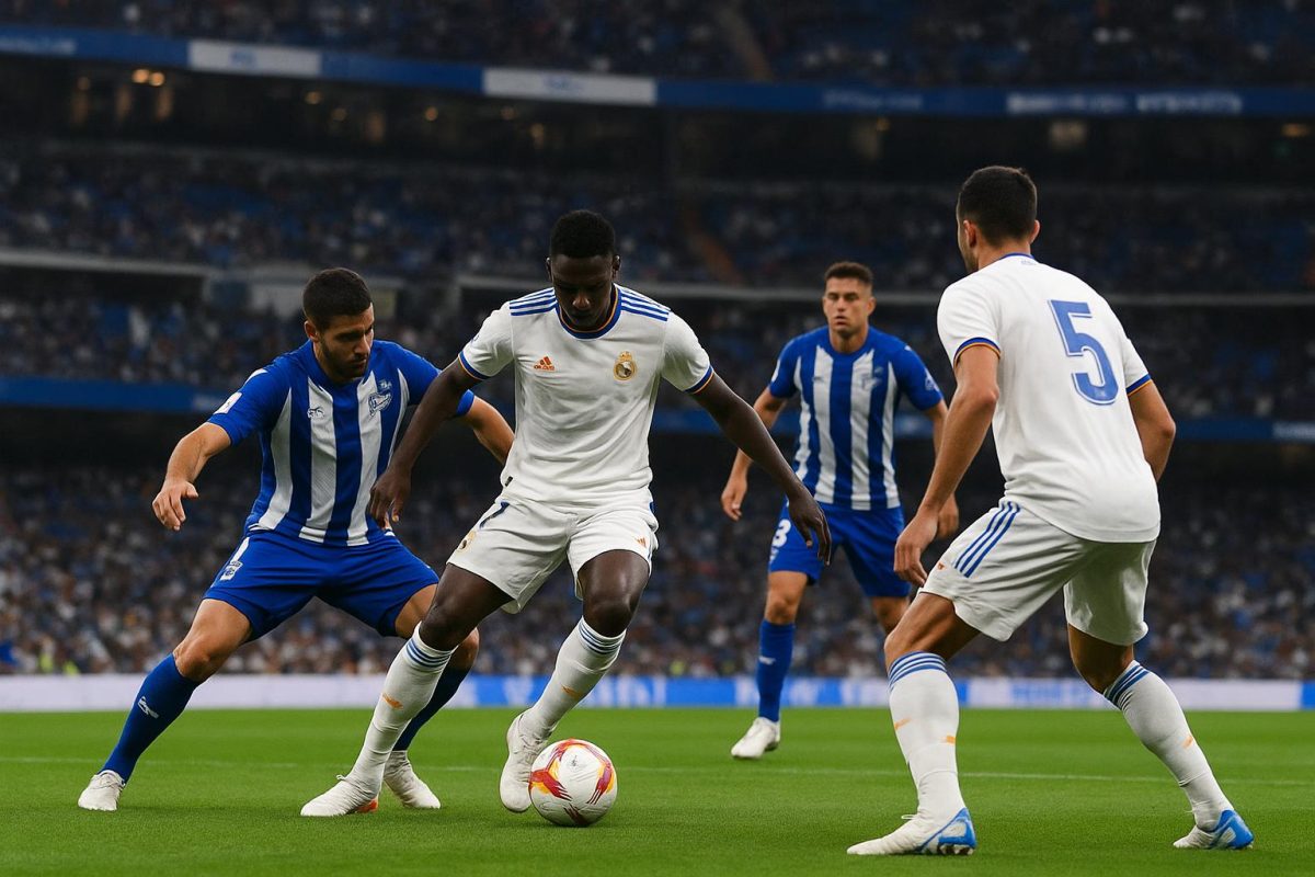 Spelmoment tijdens Real Madrid tegen Alavés in het Santiago Bernabéu