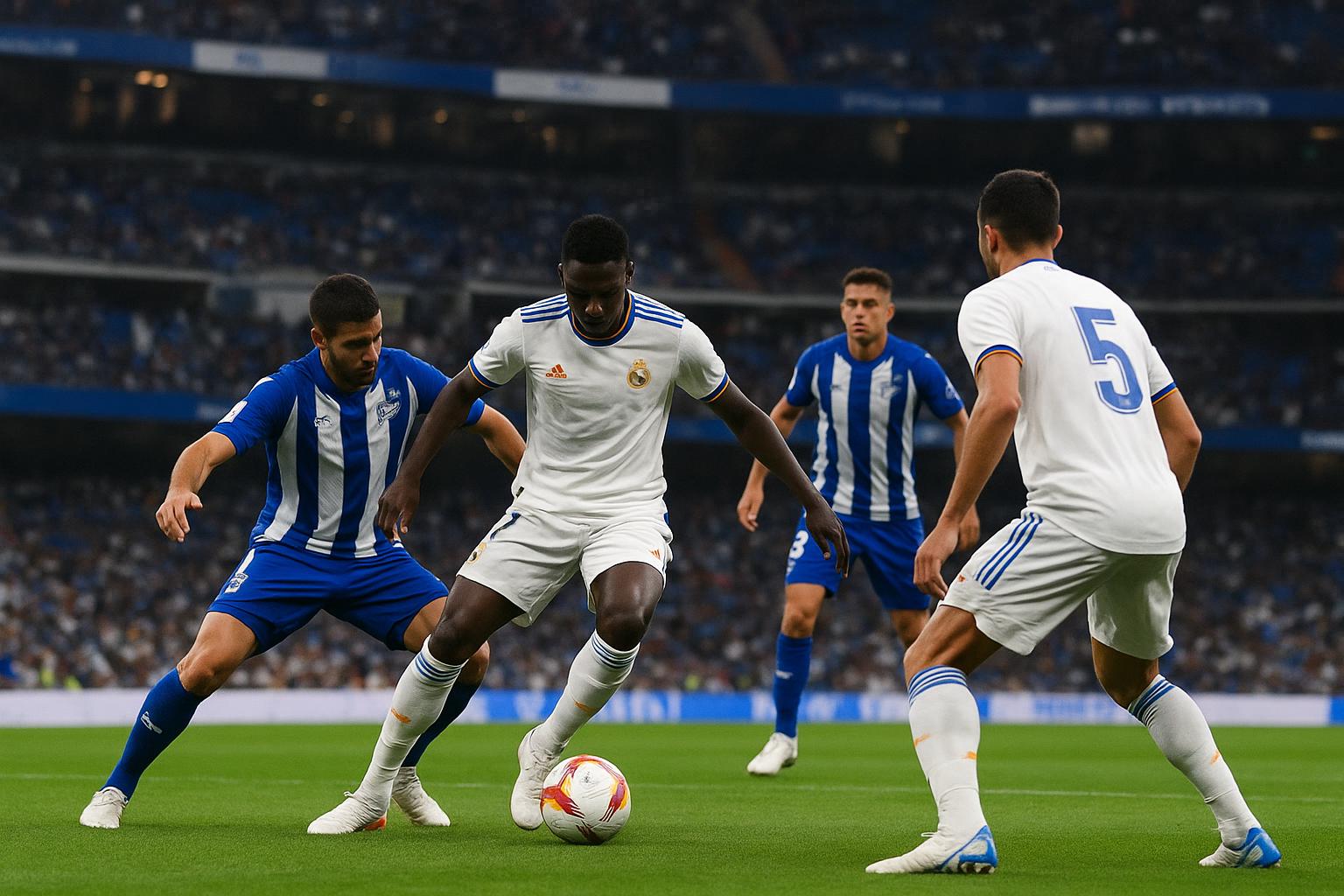 Spelmoment tijdens Real Madrid tegen Alavés in het Santiago Bernabéu