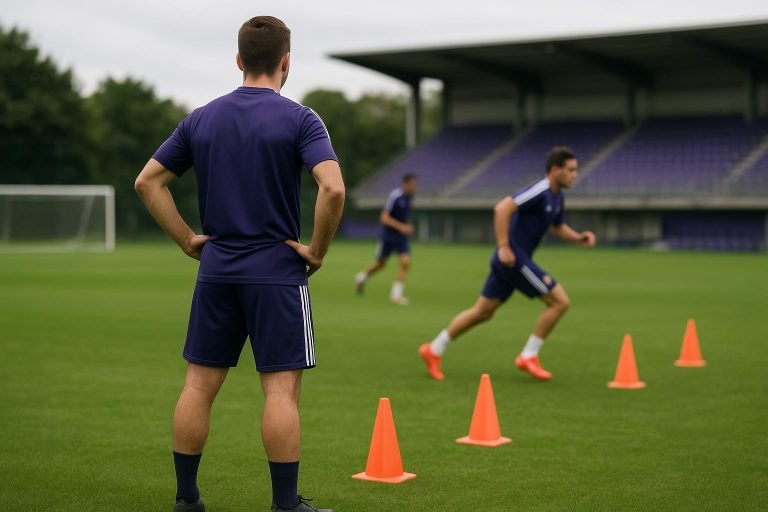 Sfeerbeeld van een training bij RSC Anderlecht zonder herkenbare gezichten