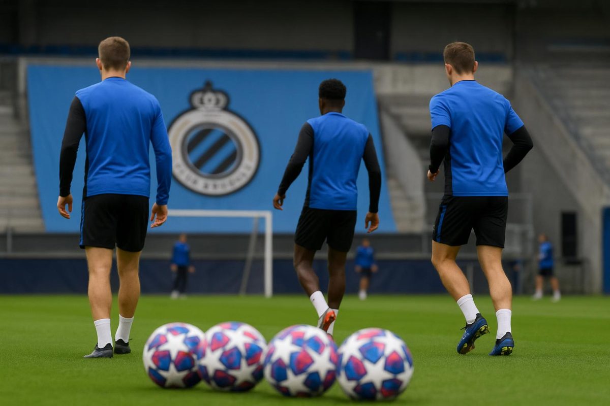 Sfeerbeeld van Club Brugge tijdens een training met focus op het middenveld