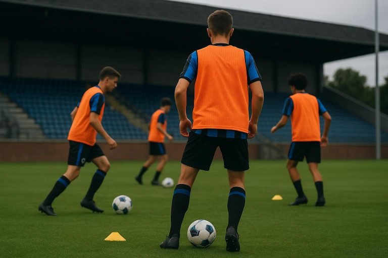Aleksandar Stankovic van Club Brugge tijdens een trainingsmoment op het veld.