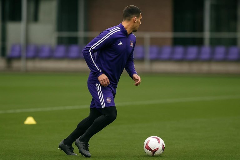 Enric Llansana tijdens een trainingsmoment bij RSC Anderlecht
