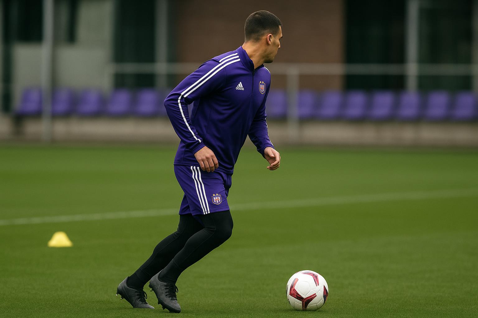 Enric Llansana tijdens een trainingsmoment bij RSC Anderlecht
