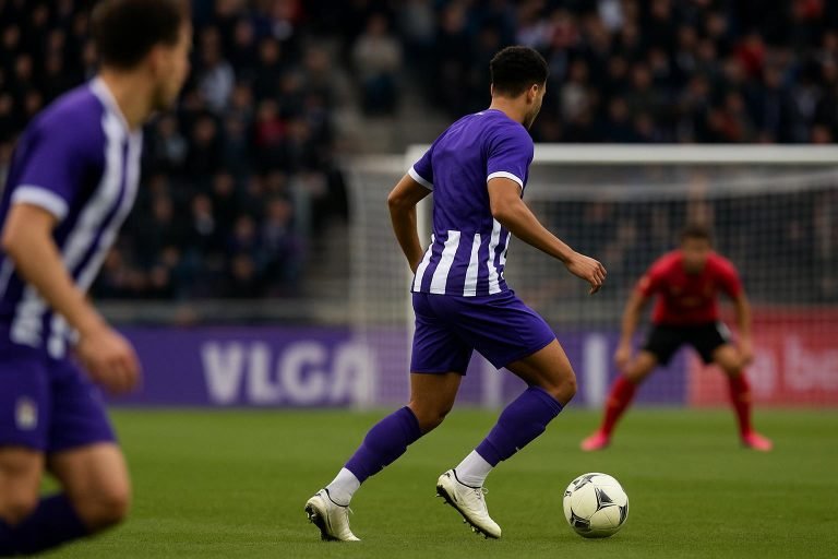 Sfeerbeeld rond het veld bij RSC Anderlecht tijdens een wedstrijd, met spelers op de achtergrond zonder herkenbare gezichten.