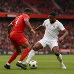 Spelmoment in Standard tegen Royal Antwerp op Sclessin in Play-Off 2