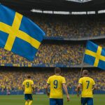 Sfeershot van de Zweedse nationale ploeg in een stadioncontext rond WK-kwalificatie