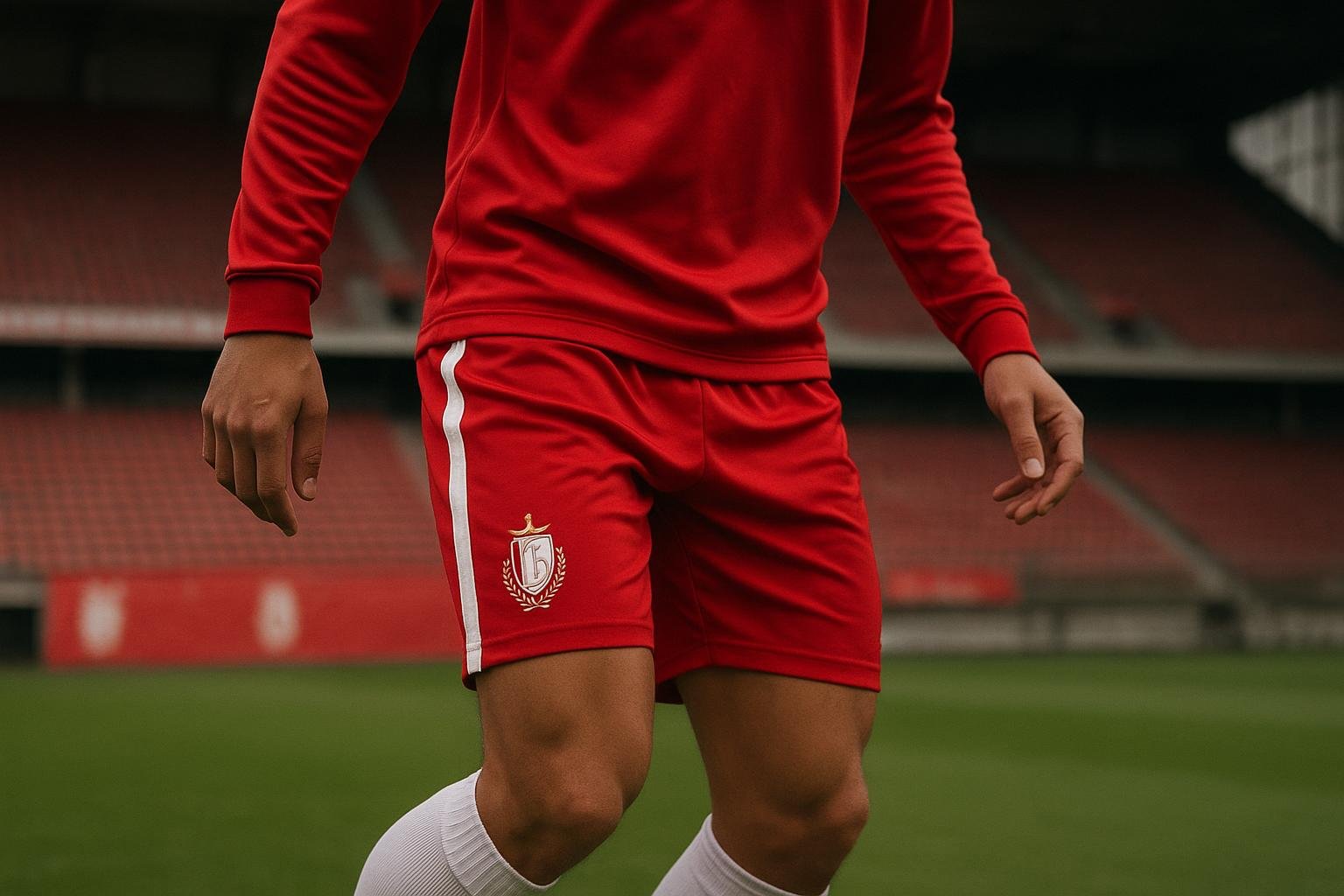Spelers van Standard vieren samen op het veld in rood-witte clubkleuren
