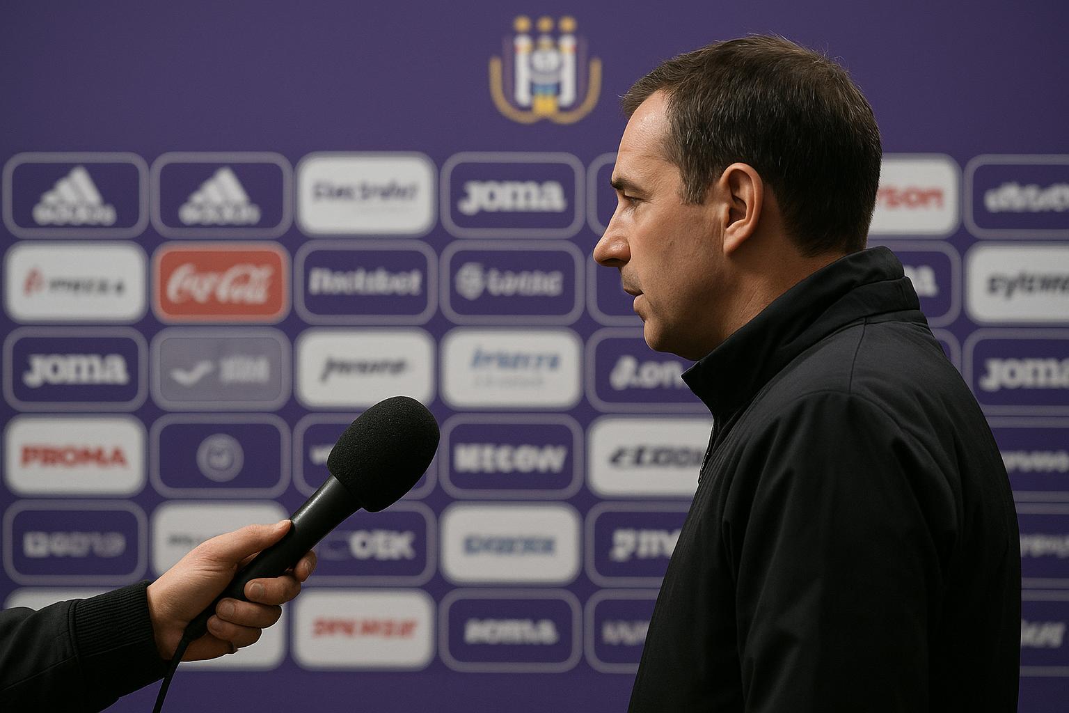 Jรฉrรฉmy Taravel van RSC Anderlecht tijdens een persmoment in het Lotto Park