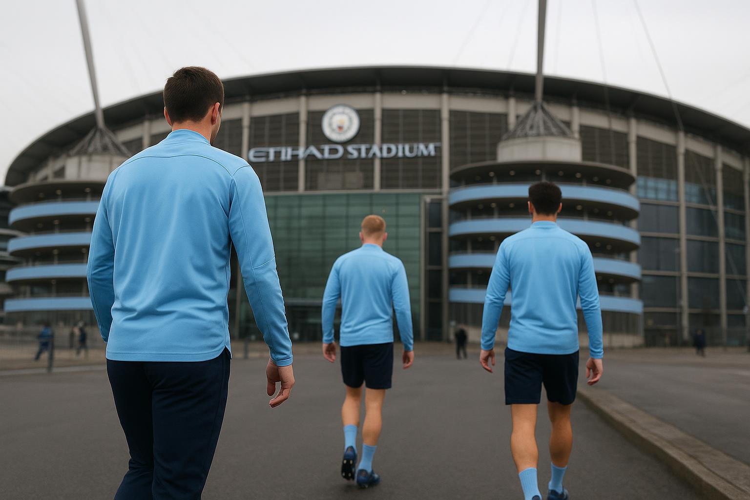 Stadionbeeld van Manchester City in een context rond de nakende zomerexit van John Stones