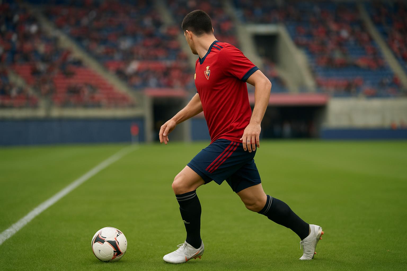 De vleugelaanvaller van Osasuna in wedstrijdactie tijdens een competitieduel.