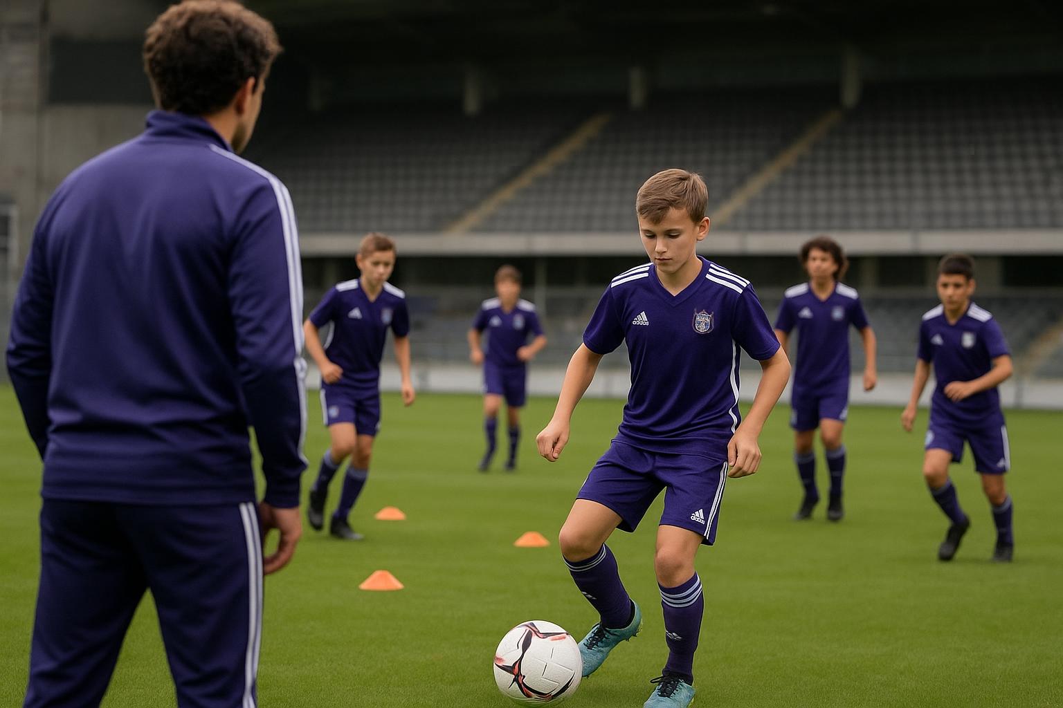 Trainingcontext bij RSC Anderlecht met focus op jeugdspelers van Neerpede