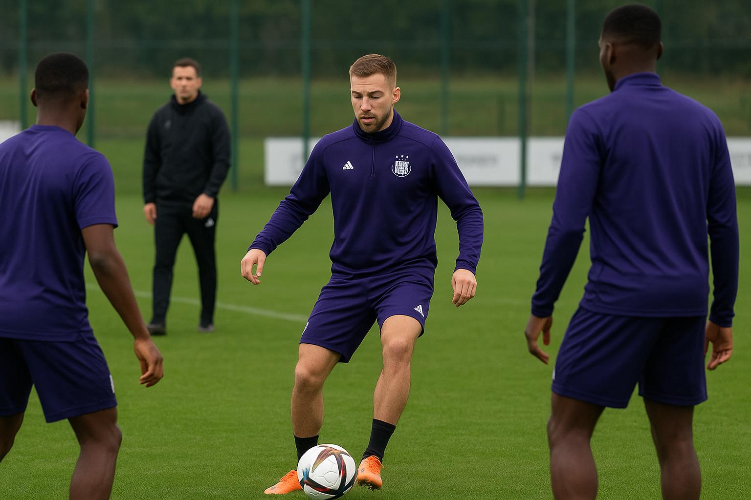 Training van RSC Anderlecht in het Lotto Park met focus op een linksachterpositie