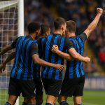 Spelers van Club Brugge vieren een doelpunt in het Jan Breydelstadion tegen KV Mechelen