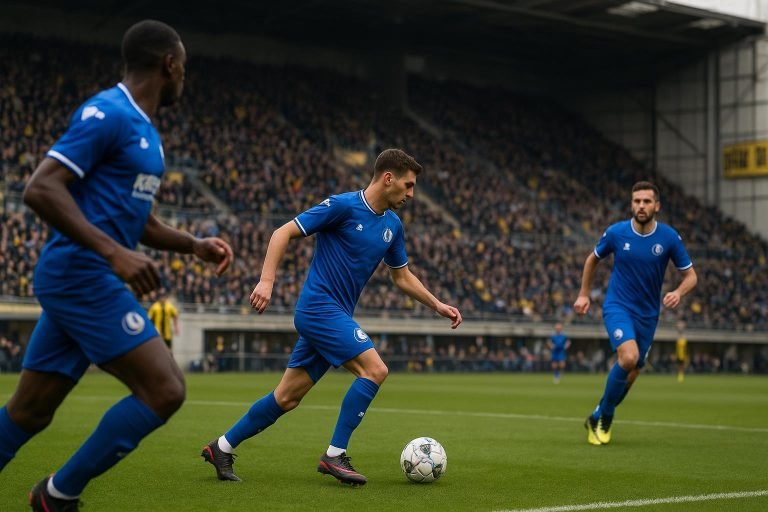 Rik De Mil langs de zijlijn tijdens Union SG tegen KAA Gent in het Dudenpark