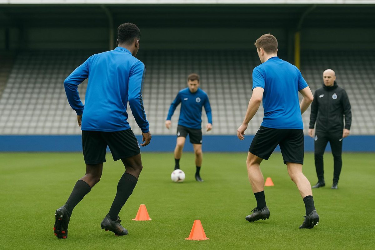 Trainingsmoment bij Club Brugge met focus op jeugdwerking en staf