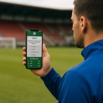 Sfeerbeeld van een voetbalbeleving op smartphone met quiz en klassement, zonder herkenbare gezichten