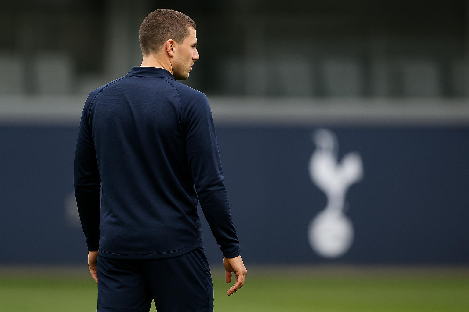 Micky van de Ven in Tottenham-trainingsoutfit op het trainingsveld