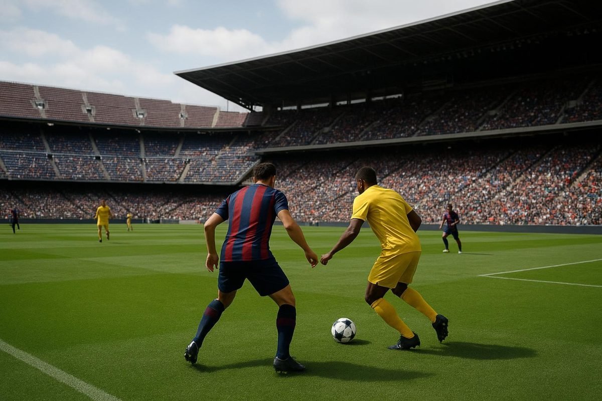 Sfeerbeeld in een stadion bij een oefenwedstrijd van FC Barcelona tegen Ajax
