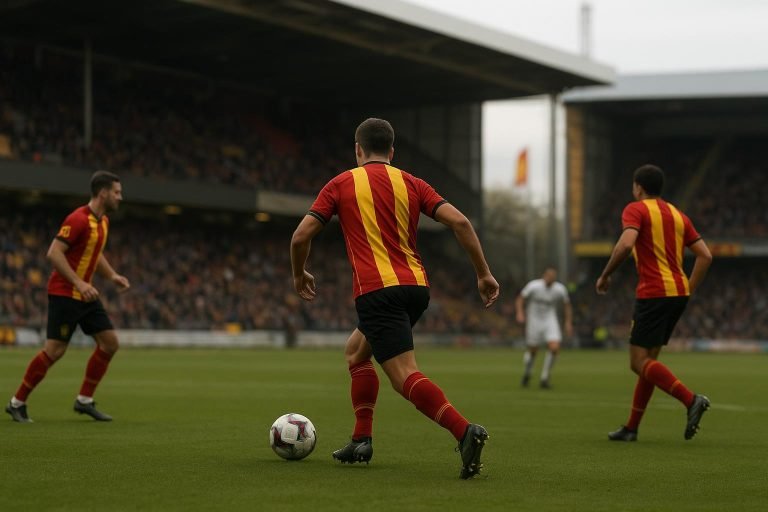 Sfeermoment rond KV Mechelen tijdens een wedstrijd, met spelers op de achtergrond