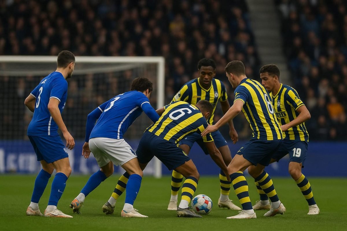 Spelers van KAA Gent in een verdedigend duel tijdens Union Saint-Gilloise tegen KAA Gent.