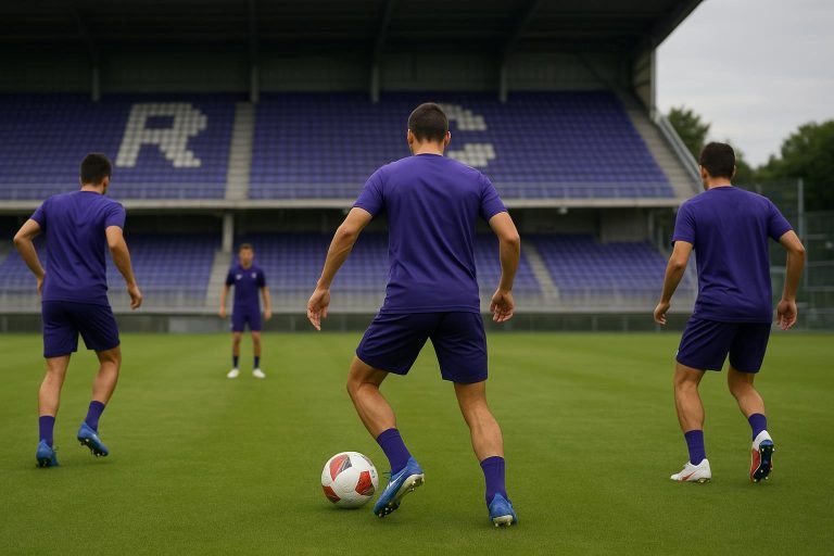 Training bij RSC Anderlecht met focus op flankspel, zonder herkenbare gezichten