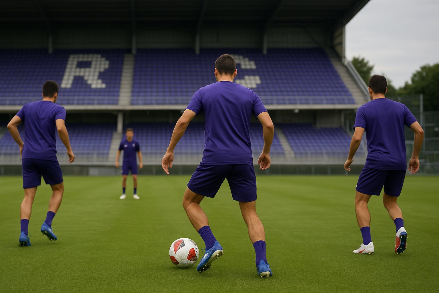 Training bij RSC Anderlecht met focus op flankspel, zonder herkenbare gezichten