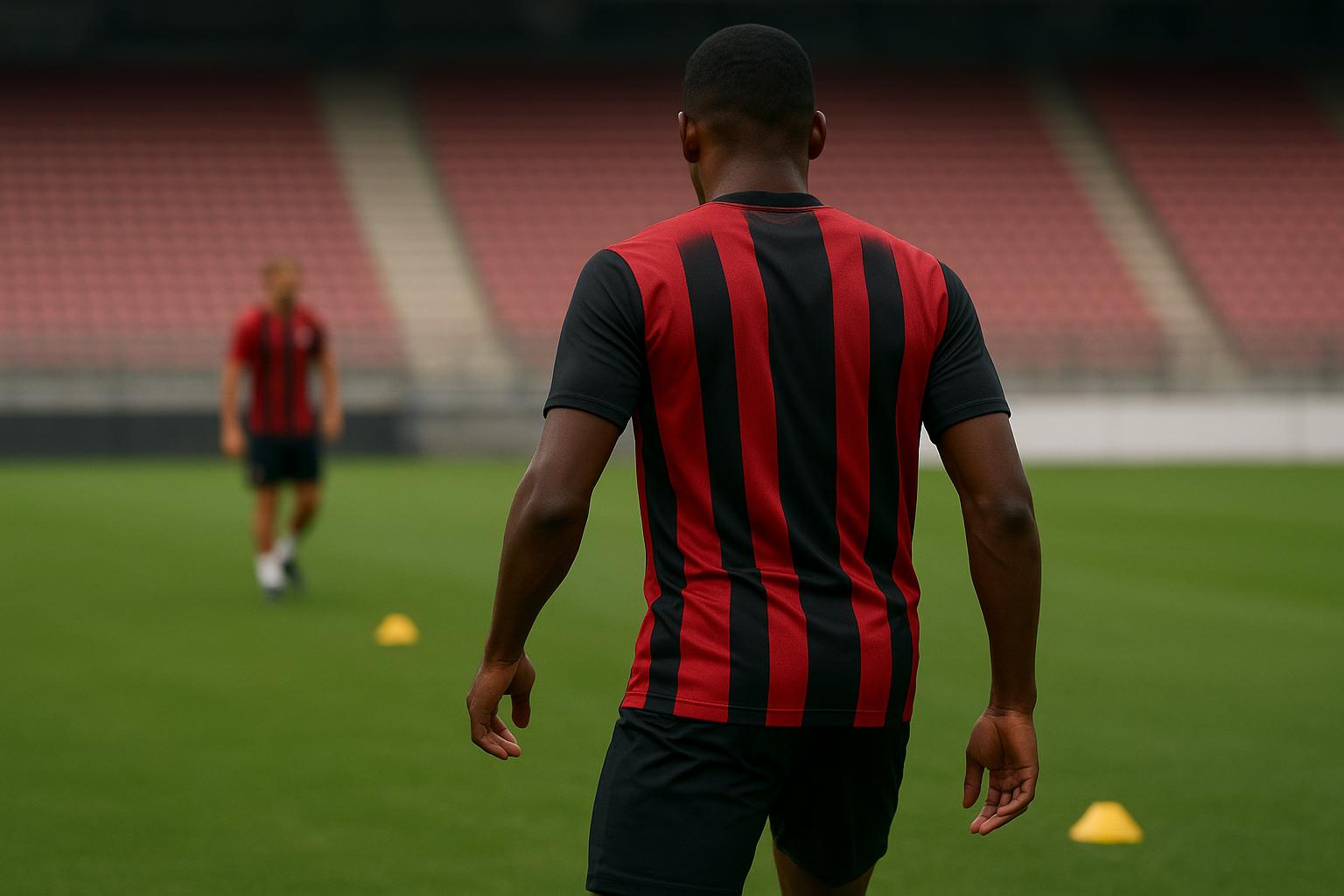 Rafael Leão van AC Milan tijdens een training, gezien van achteren